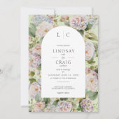 Rustikale Pastel Hydrangea Floral Monogram Sage Gr Einladung (Vorderseite)