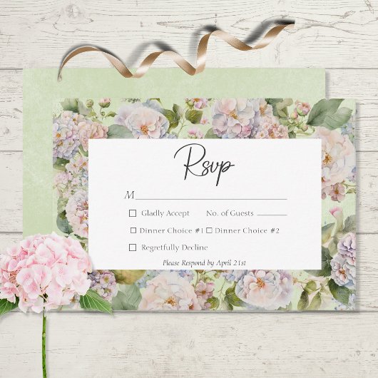 Rustikale Pastel Hydrangea Floral Monogram Sage Gr RSVP Karte