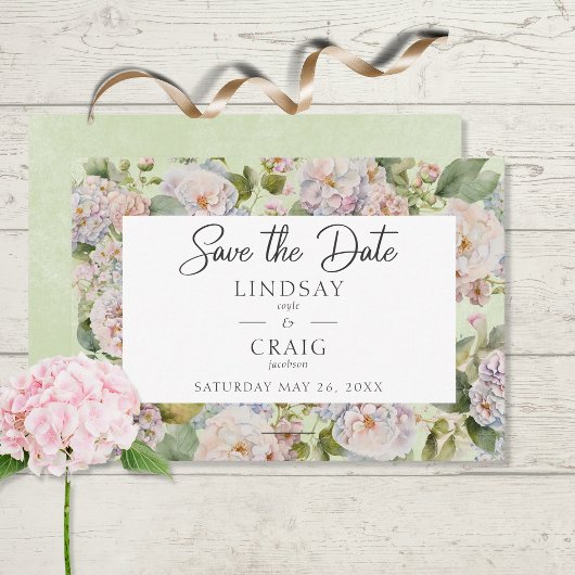 Rustikale Pastel Hydrangea Floral Monogram Sage Gr Save The Date