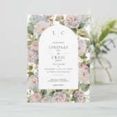 Rustikale Pastel Hydrangea Floral Monogramm weiß Einladung (Stehend Vorderseite)