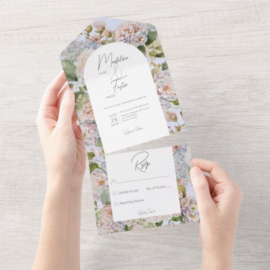 Rustikale Pastel Hydrangeas Periwinkle Arch Kein A All In One Einladung (Abreißen)