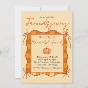 Rustikale Pastel Orange Gingham Friendsgiving Einladung