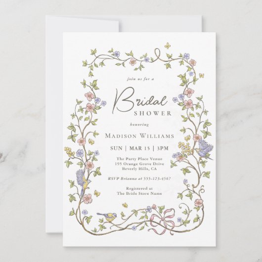 Rustikale Pastel-Wildblumen Botanisches Brautparty Einladung (Vorderseite)