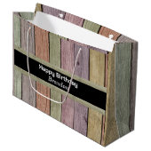 Rustikale Pastel Wood Plank Happy Birthday Große Geschenktüte (Vorderseite Schrägansicht)