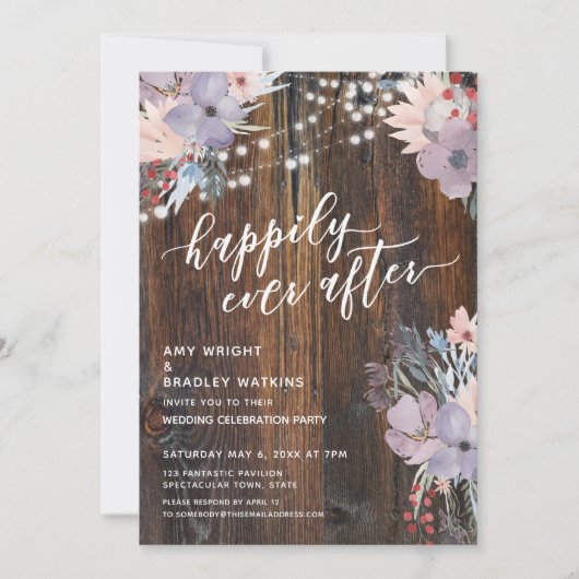 Rustikale Pastell-Blume und Lichter glücklich imme Einladung (Vorderseite)