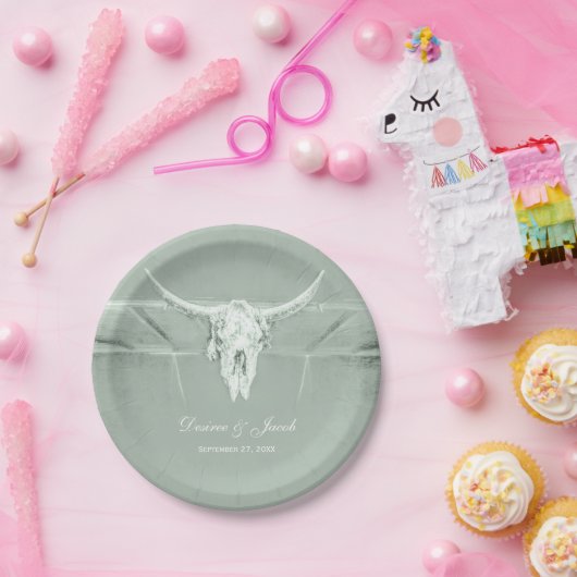 Rustikale Pastell Sage Green White Western Kuh Sku Pappteller (Party)