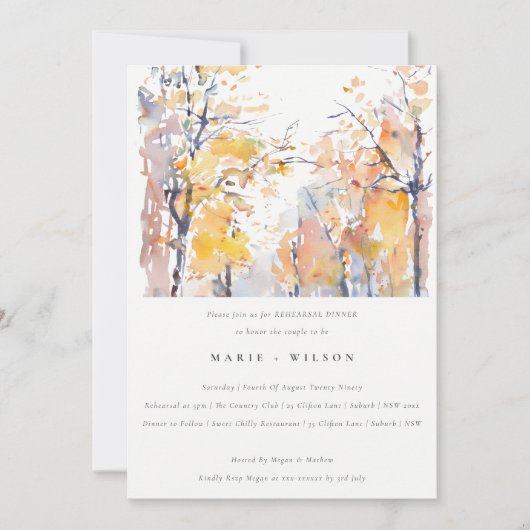 Rustikale Pastelle Herbstlandschaft Probe Abendess Einladung (Vorderseite)