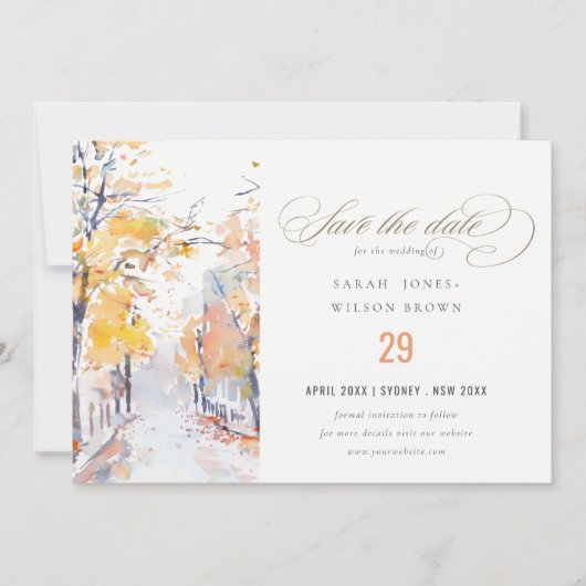 Rustikale Pastellfarben Herbst Landschaft Hochzeit Save The Date (Vorderseite)