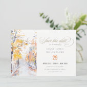 Rustikale Pastellfarben Herbst Landschaft Hochzeit Save The Date (Stehend Vorderseite)