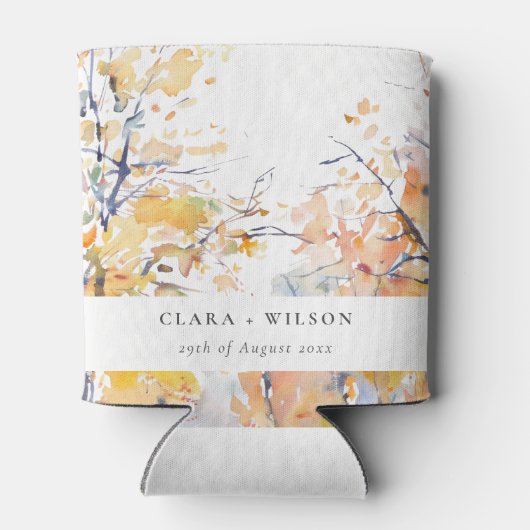 Rustikale Pastellgelbe Herbst-Landschaft Hochzeit Dosenkühler (Rückseite)