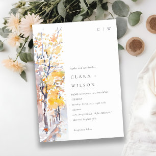 Rustikale Pastellgelbe Herbst-Landschaft Hochzeit Einladung