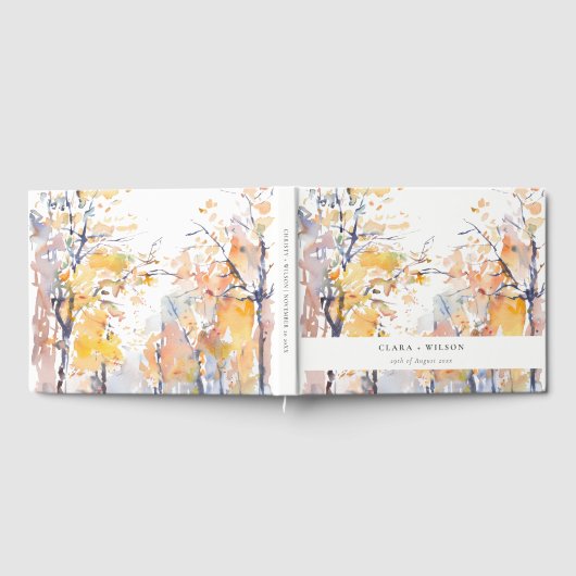 Rustikale Pastellgelbe Herbst-Landschaft Hochzeit Gästebuch (Voll)