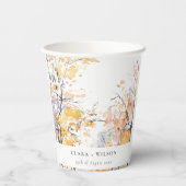 Rustikale Pastellgelbe Herbst-Landschaft Hochzeit Pappbecher (Rückseite)