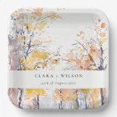 Rustikale Pastellgelbe Herbst-Landschaft Hochzeit Pappteller (Vorderseite)