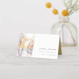 Rustikale Pastellgelbe Herbst-Landschaft Hochzeit Platzkarte