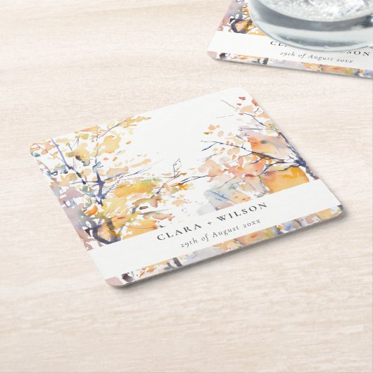 Rustikale Pastellgelbe Herbst-Landschaft Hochzeit Rechteckiger Pappuntersetzer (angewinkelt)