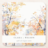 Rustikale Pastellgelbe Herbst-Landschaft Hochzeit Rechteckiger Pappuntersetzer (Vorderseite)