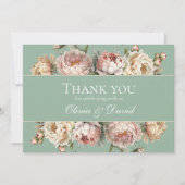 Rustikale Pastellsaft Grün-Rosa-Peonie Dankeskarte (Vorderseite)