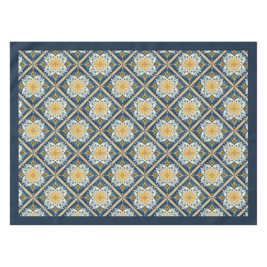 Rustikale Pastelltöne, blau-orange Tischdecke (Vorderseite (Horizontal))