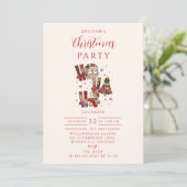 Rustikale Patchwork Ho Ho Ho Weihnachten Einladung (Stehend Vorderseite)