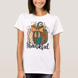 Rustikale Patchwork-Kürbis Herbst Gingham-Schleife T-Shirt