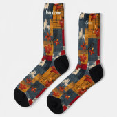 Rustikale Patchwork-Socken - Custom Red & Navy Socken (Linkes Detail)