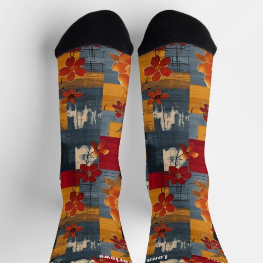 Rustikale Patchwork-Socken - Custom Red & Navy Socken (Oben)