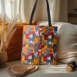 Rustikale Patchwork-Tasche mit Blumenblättern und  Tasche