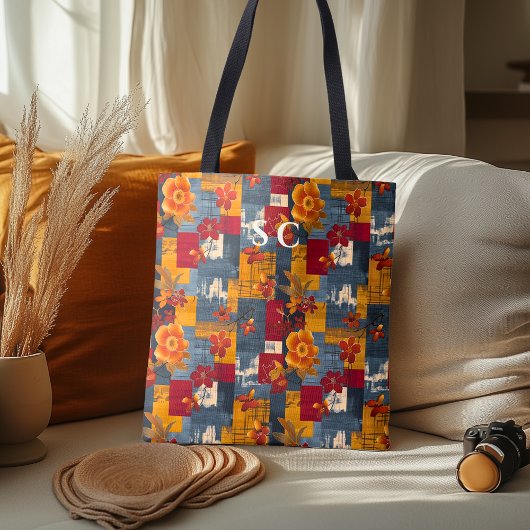 Rustikale Patchwork-Tasche mit Blumenblättern und  Tasche