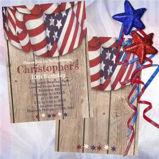 Rustikale Patriotic Red White Blue Geburtstagspart Einladung