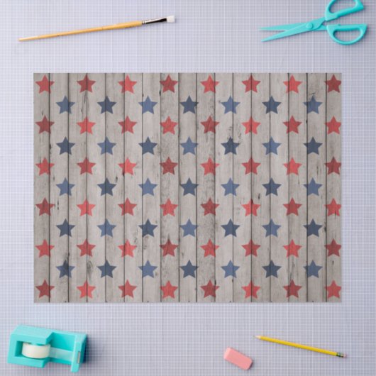 Rustikale Patriotische Imitate Holzsterne Party Ge Seidenpapier (Basteln)