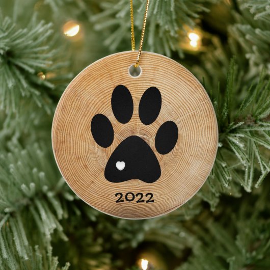 Rustikale Paw Print Custom Keramik Ornament (Baum)