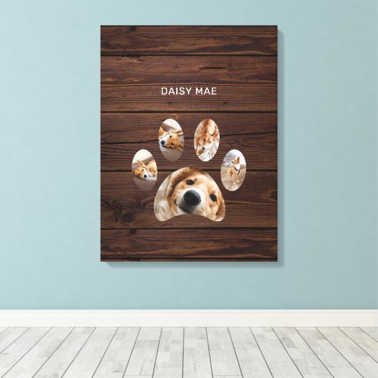 Rustikale Paw Print Custom Pet Foto Collage Leinwanddruck (Insitu (Holzboden))