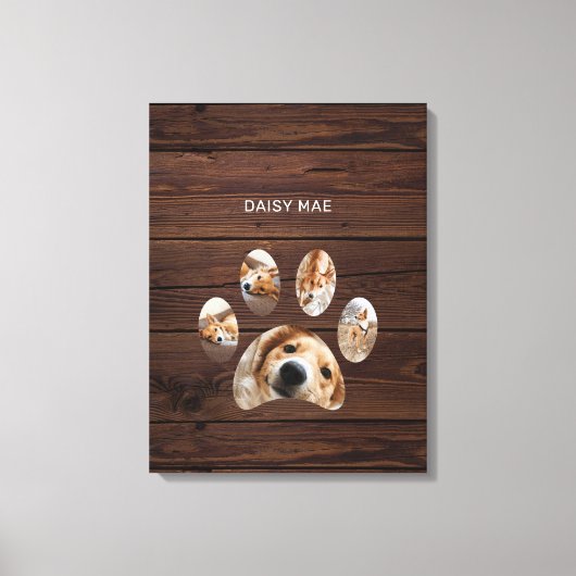 Rustikale Paw Print Custom Pet Foto Collage Leinwanddruck (Vorderseite)