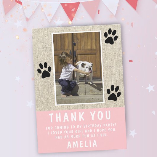 Rustikale Paw Print Pink Birthday Foto Vielen Dank Karte