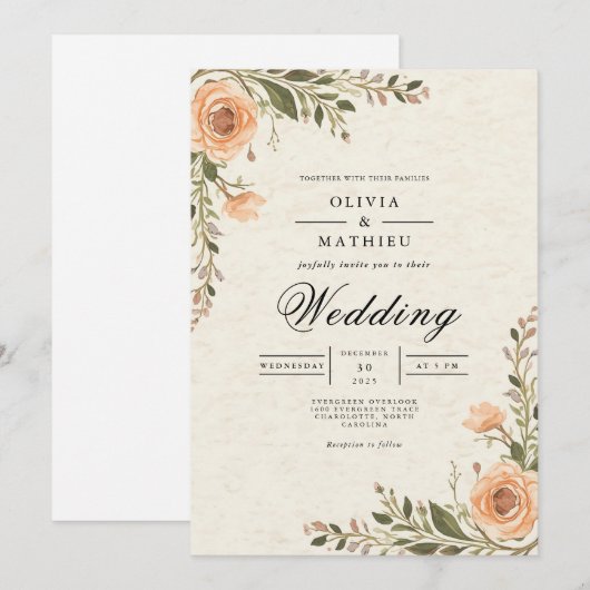 Rustikale Peach Blossom Arch Wedge Einladung (Vorne/Hinten)