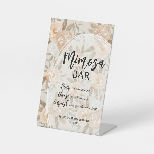 Rustikale Peach Blume Mimosa Brautparty Sockelschild (Vorderseite)