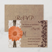 Rustikale Peach Coral Daisy Blume Wedding RSVP Car (Vorne/Hinten)