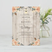 Rustikale Peach floral string Light Wedding Einladung (Stehend Vorderseite)