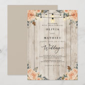 Rustikale Peach floral string Light Wedding Einladung (Vorne/Hinten)