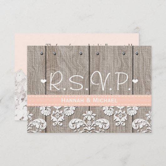 Rustikale Peach Hydrangea Wedding RSVP Response Ca (Vorne/Hinten)