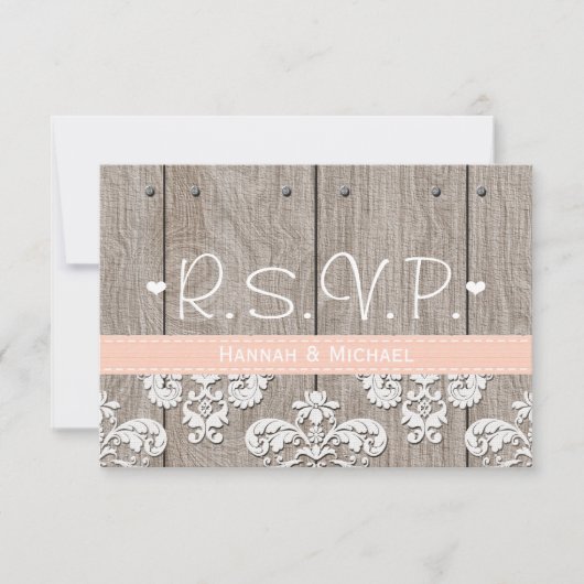 Rustikale Peach Hydrangea Wedding RSVP Response Ca Karte (Vorderseite)