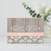 Rustikale Peach Hydrangea Wedding RSVP Response Ca Karte (Stehend Vorderseite)