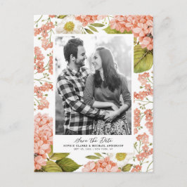 Rustikale Peach Wassercolor Hydrangeas Save the Da Ankündigungspostkarte