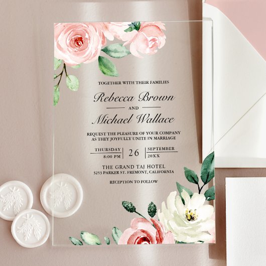 Rustikale Peachy Hochzeit Acryleinladungen