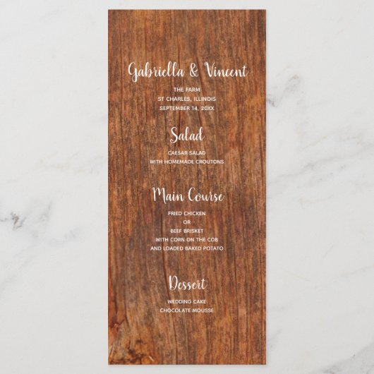 Rustikale Pearls und das Menü für Hochzeiten im St Menükarte (Rückseite)