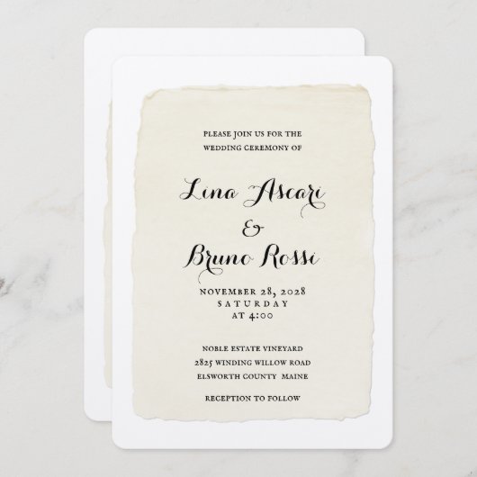 Rustikale Pen & Ink Script Einladung zur Hochzeit (Vorne/Hinten)