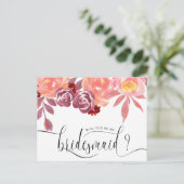 Rustikale Peonies Bridesmaid Einladung Postkarte (Stehend Vorderseite)