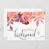 Rustikale Peonies Bridesmaid Einladung Postkarte (Vorne/Hinten)