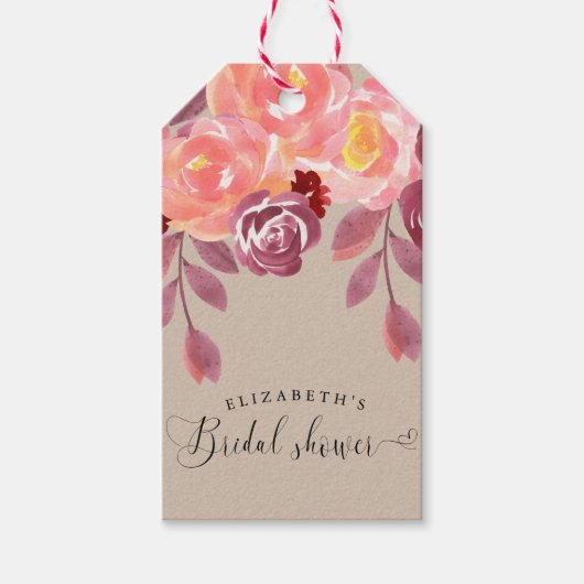 Rustikale Peonies Elegantes Script-Brautparty Geschenkanhänger (Vorderseite)